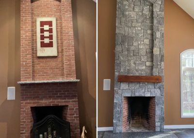 Stone Veneer Fireplace Before and After