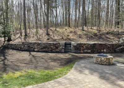 New England Fieldstone Wall with Reclaimed Granite Steps