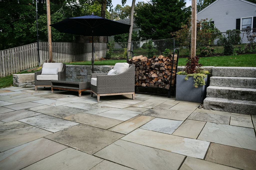 5 Bottom Page Bluestone Patio w_Reclaimed Granite Stonewall brick patio